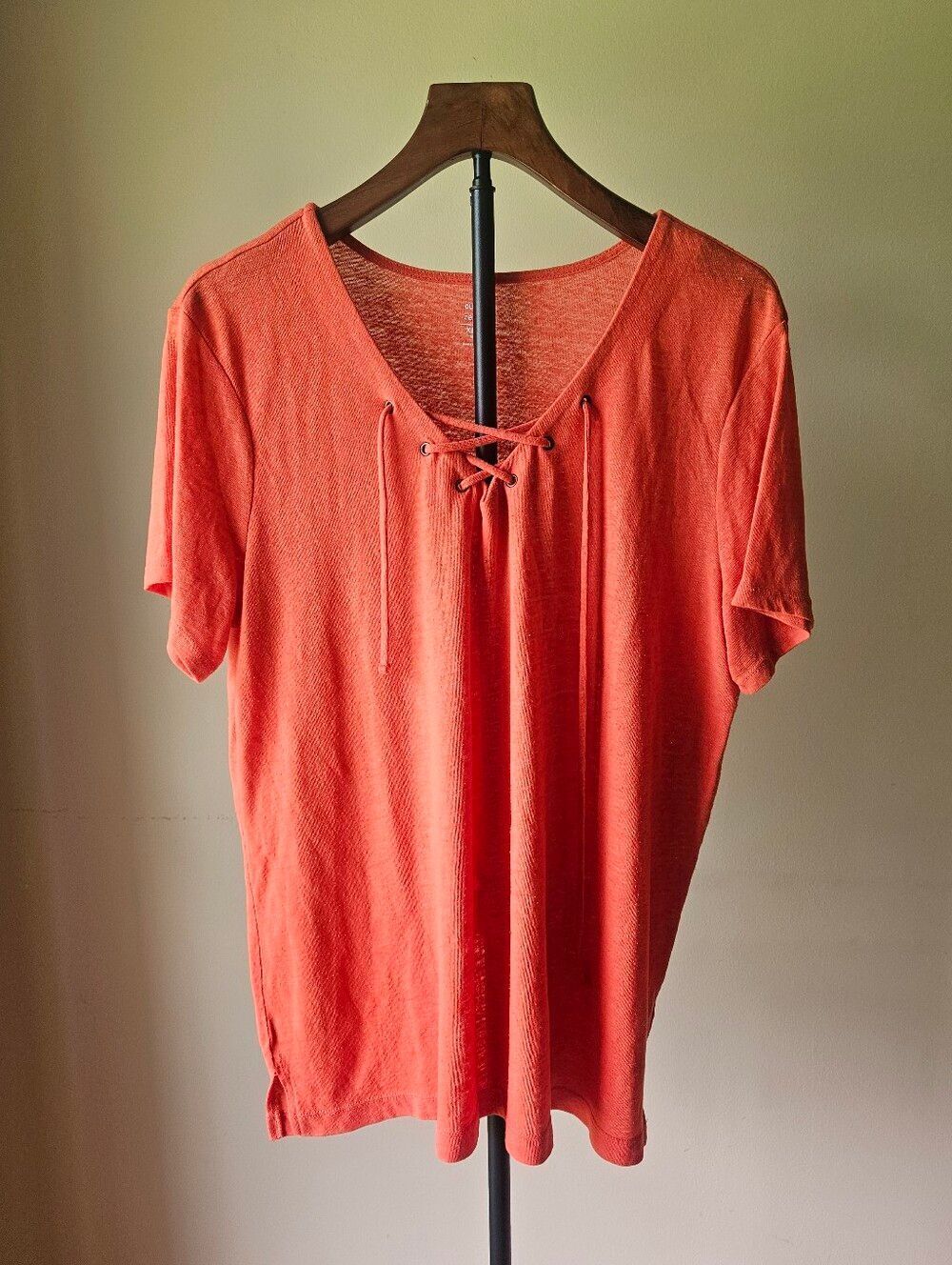 Old Navy Coral Lace-Up V-Neck Short Sleeve Linen Blend Top Size XL TALL